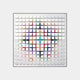 The Prismatrix Multicolor Geometric Wood Collage 3D Wall Art by Giant Sculptures features an abstract grid of raised white squares with a vibrant geometric pattern in blue, red, green, purple, and orange hues, resembling a stunning three-dimensional mosaic.