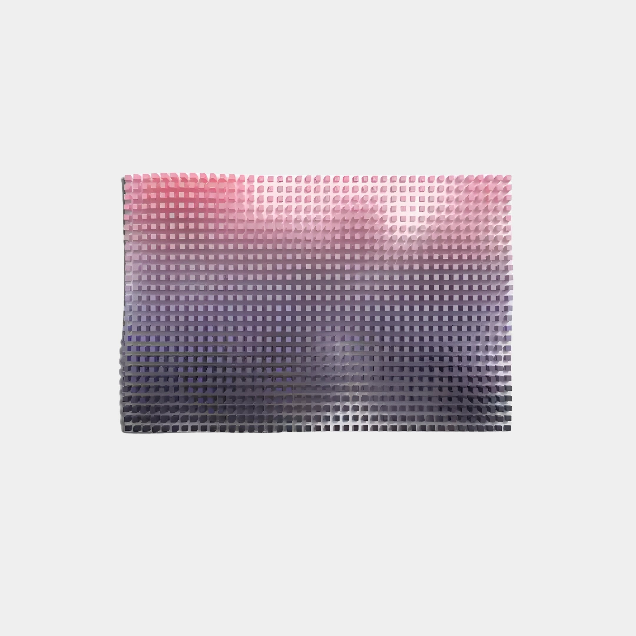 Giant Sculptures Wavluxe Gradient Pink & Purple Wood Mosaic 3D Wall Art showcases a modern grid design, transitioning from light pink to dark gray on a white background.